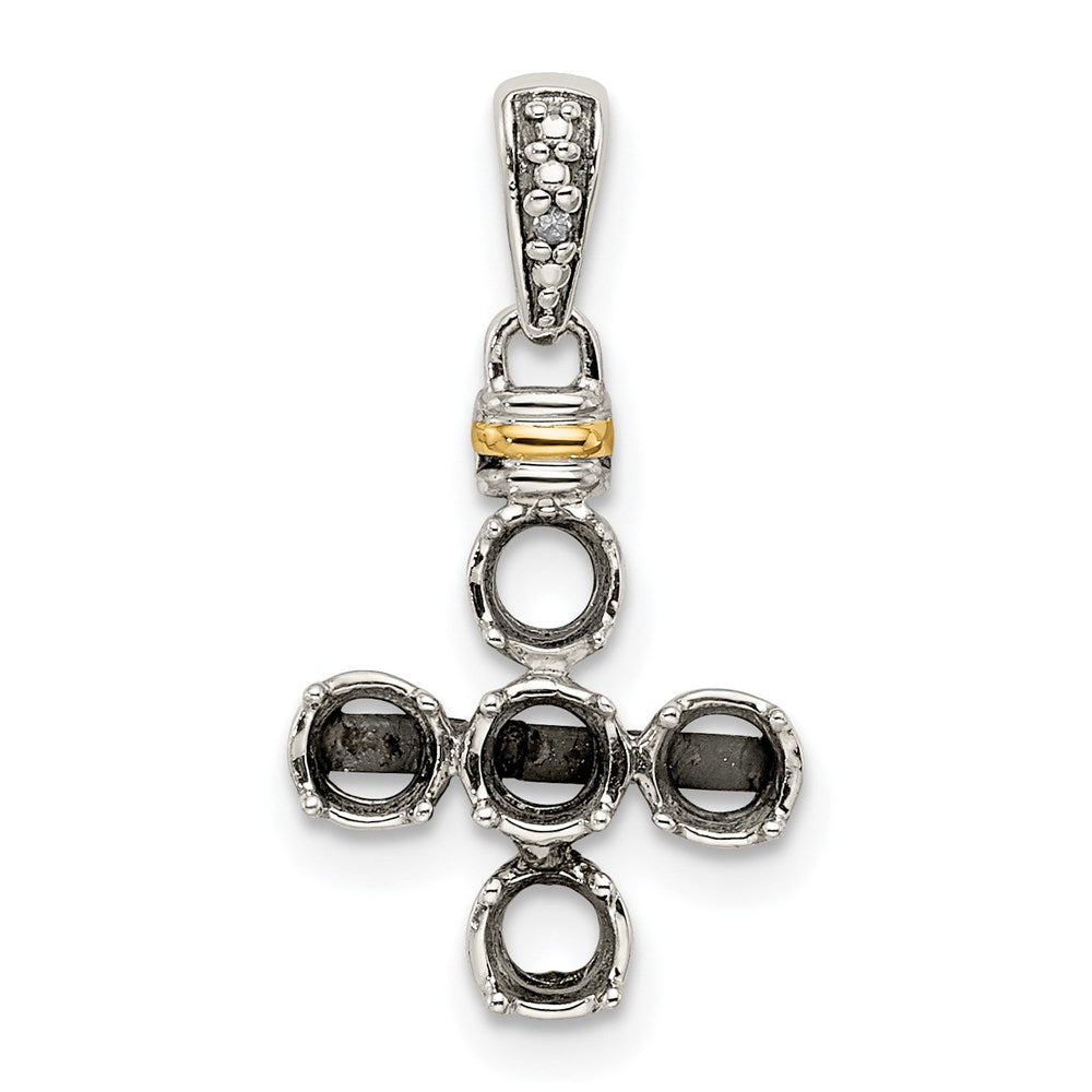 Sterling Silver Antiqued w/14k 5-stone w/Diamond Mother's Pendant