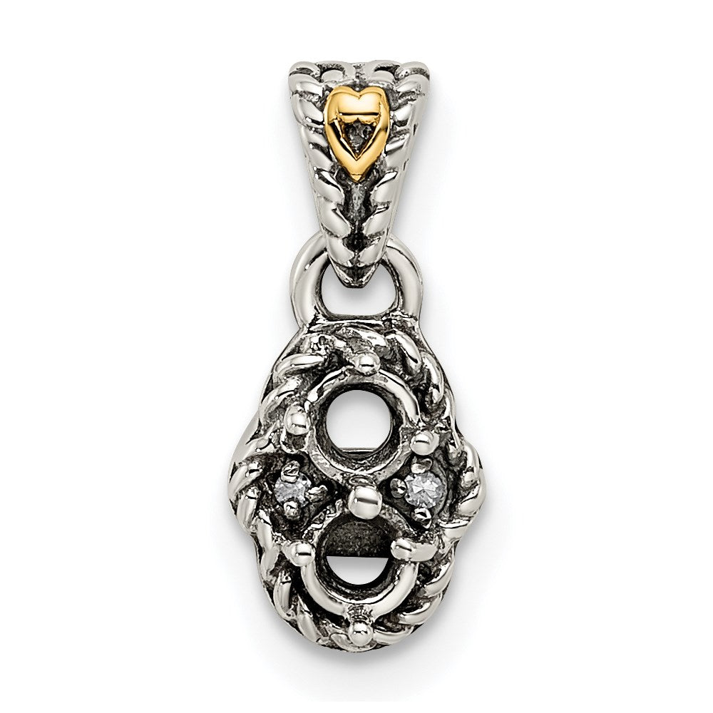 Sterling Silver Antiqued w/14k 2-stone w/Diamond Mother's Pendant