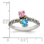 Sterling Silver Antiqued w/14k 2-stone Mother's Ring
