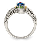 Sterling Silver Antiqued w/14k 3-stone Mother's Ring