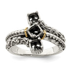 Sterling Silver Antiqued w/14k 3-stone Mother's Ring