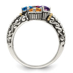 Sterling Silver Antiqued w/14k 4-stone Mother's Ring