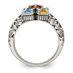 Sterling Silver Antiqued w/14k 5-stone Mother's Ring