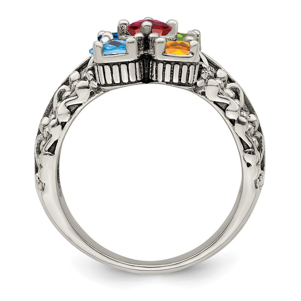 Sterling Silver Antiqued w/14k 5-stone Mother's Ring
