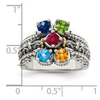 Sterling Silver Antiqued w/14k 5-stone Mother's Ring
