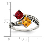 Sterling Silver Antiqued w/14k 2-stone Mother's Ring