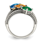 Sterling Silver Antiqued w/14k 3-stone Mother's Ring