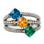 Sterling Silver Antiqued w/14k 3-stone Mother's Ring