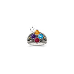 Sterling Silver Antiqued w/14k 4-stone Mother's Ring