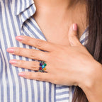 Sterling Silver Antiqued w/14k 5-stone Mother's Ring