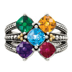 Sterling Silver Antiqued w/14k 5-stone Mother's Ring