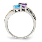 Sterling Silver Antiqued w/14k 2-stone w/Diamond Mother's Ring