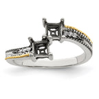 Sterling Silver Antiqued w/14k 2-stone w/Diamond Mother's Ring