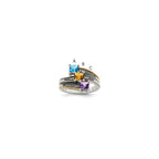 Sterling Silver Antiqued w/14k 3-stone w/Diamond Mother's Ring
