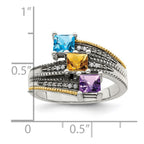 Sterling Silver Antiqued w/14k 3-stone w/Diamond Mother's Ring