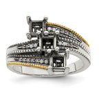 Sterling Silver Antiqued w/14k 3-stone w/Diamond Mother's Ring
