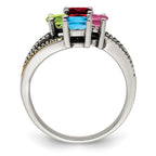 Sterling Silver Antiqued w/14k 4-stone w/Diamond Mother's Ring
