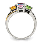 Sterling Silver Antiqued w/14k 5-stone w/Diamond Mother's Ring