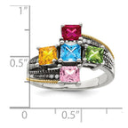 Sterling Silver Antiqued w/14k 5-stone w/Diamond Mother's Ring