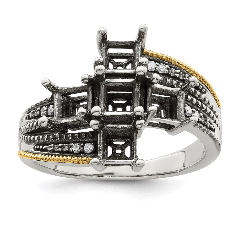 Sterling Silver Antiqued w/14k 5-stone w/Diamond Mother's Ring