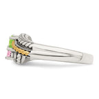 Sterling Silver Antiqued w/14k 2-stone Mother's Ring