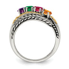 Sterling Silver Antiqued w/14k 4-stone Mother's Ring