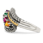 Sterling Silver Antiqued w/14k 4-stone Mother's Ring