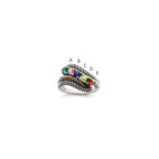 Sterling Silver Antiqued w/14k 5-stone Mother's Ring