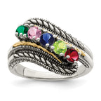 Sterling Silver Antiqued w/14k 5-stone Mother's Ring
