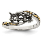 Sterling Silver Antiqued w/14k 3-stone Mother's Ring
