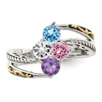 Sterling Silver Antiqued w/14k 4-stone Mother's Ring