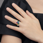 Sterling Silver Antiqued w/14k 5-stone Mother's Ring