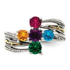 Sterling Silver Antiqued w/14k 5-stone Mother's Ring