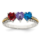 Sterling Silver Antiqued w/14k 3-stone Mother's Ring