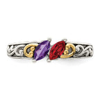 Sterling Silver Antiqued w/14k 2-stone Mother's Ring