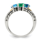 Sterling Silver Antiqued w/14k 3-stone Mother's Ring