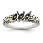 Sterling Silver Antiqued w/14k 3-stone Mother's Ring