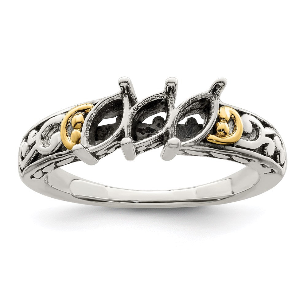 Sterling Silver Antiqued w/14k 3-stone Mother's Ring