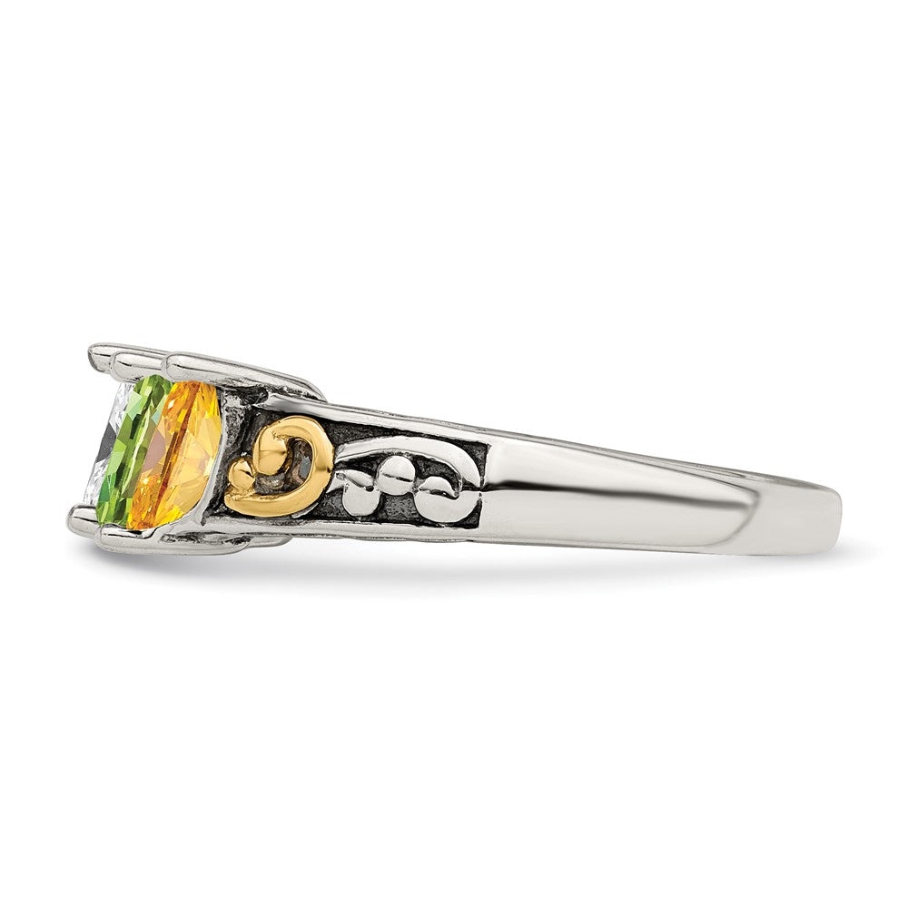 Sterling Silver Antiqued w/14k 4-stone Mother's Ring