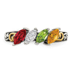 Sterling Silver Antiqued w/14k 4-stone Mother's Ring