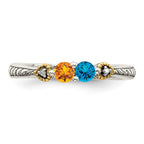 Sterling Silver Antiqued w/14k 2-stone w/Diamond Mother's Ring