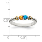 Sterling Silver Antiqued w/14k 2-stone w/Diamond Mother's Ring