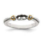 Sterling Silver Antiqued w/14k 2-stone w/Diamond Mother's Ring