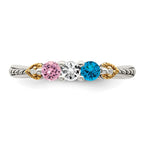 Sterling Silver Antiqued w/14k 3-stone w/Diamond Mother's Ring