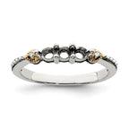 Sterling Silver Antiqued w/14k 3-stone w/Diamond Mother's Ring