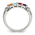 Sterling Silver Antiqued w/14k 4-stone w/Diamond Mother's Ring
