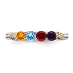 Sterling Silver Antiqued w/14k 4-stone w/Diamond Mother's Ring