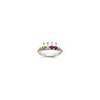 Sterling Silver Antiqued w/14k 4-stone w/Diamond Mother's Ring