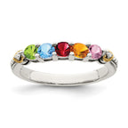 Sterling Silver Antiqued w/14k 5-stone w/Diamond Mother's Ring