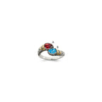 Sterling Silver Antiqued w/14k 2-stone w/Diamond Mother's Ring